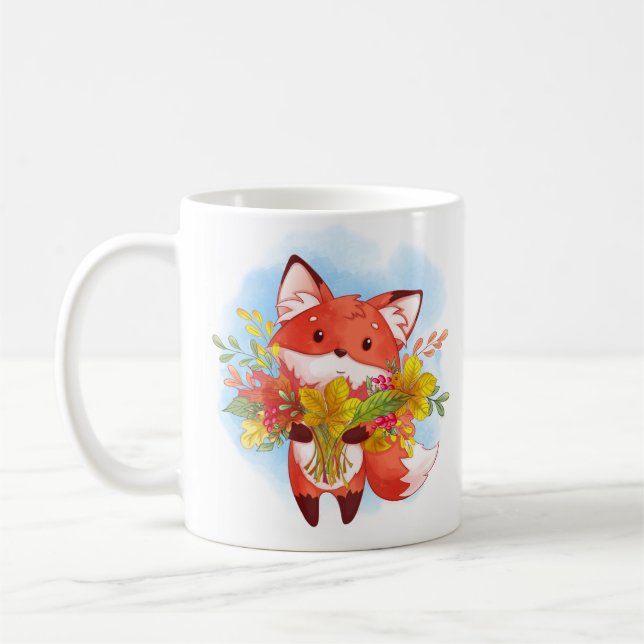 Cute Red Fox med Höst löv Kaffemugg (Vänster)