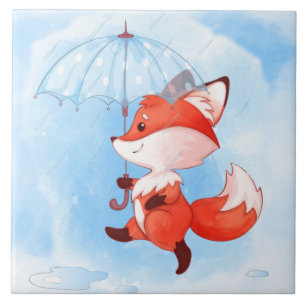Cute Red Fox med Parbrella Kakelplatta