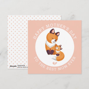 Cute Red Fox och baby rosa Peach Mors dag Julkort