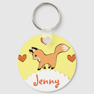 Cute Red Fox och Hjärter Nyckelring