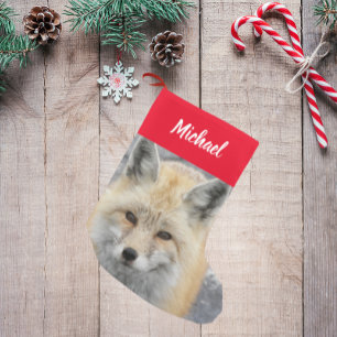 Cute Red Fox Photo med Namn Liten Julstrumpa