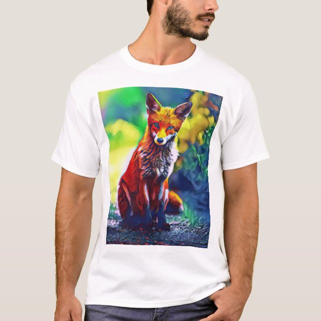 Cute Red Fox Porträtt Painting Digital Art T-Shirt (Framsida)