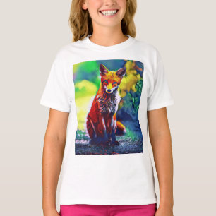 Cute Red Fox Porträtt Painting Digital Art T-Shirt