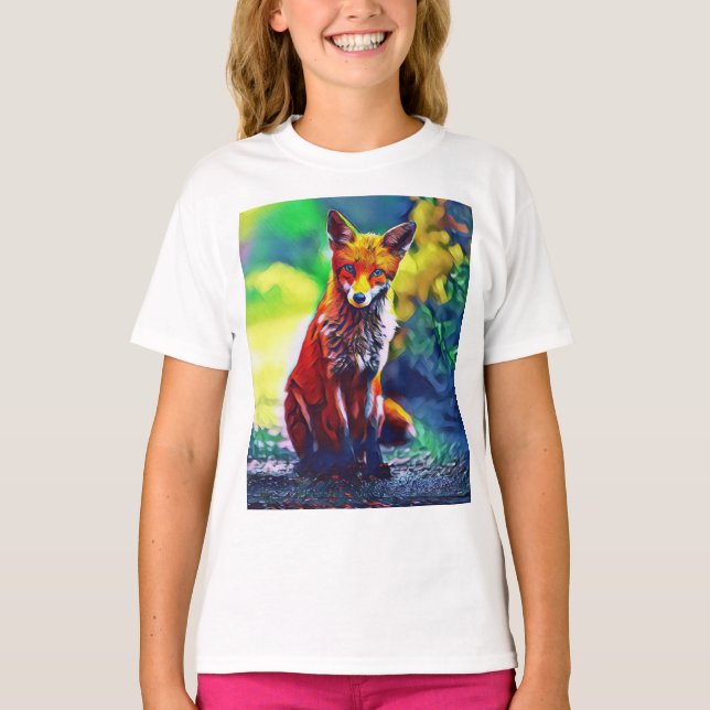 Cute Red Fox Porträtt Painting Digital Art T-Shirt (Framsida)