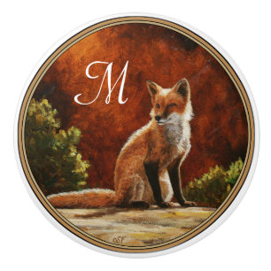 Cute Red Fox Sitta i Sol Knopp