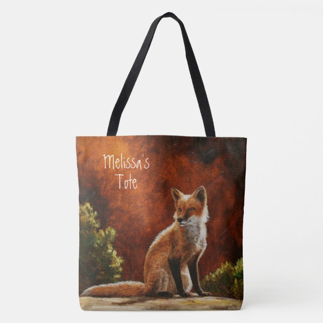 Cute Red Fox Sitta i Sol Tote Bag Tygkasse (Framsida)