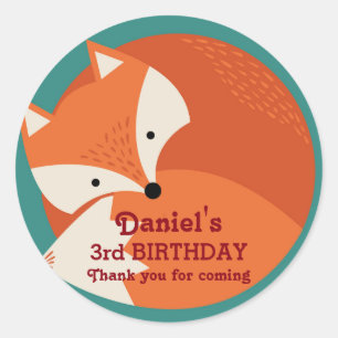 Cute Red Fox Tecknad Animals Birthday Stickers Runt Klistermärke