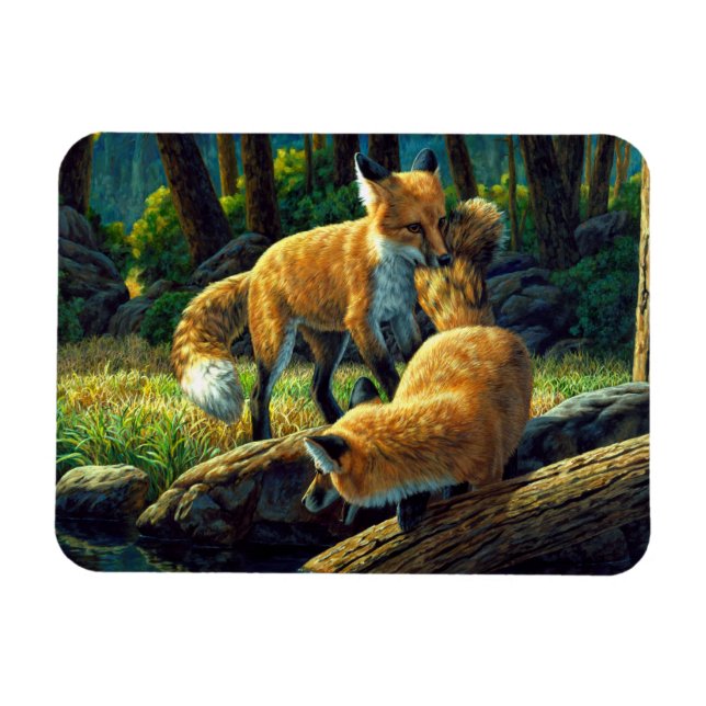 Cute Red Fox-Valper spelas upp Magnet (Horisontell)