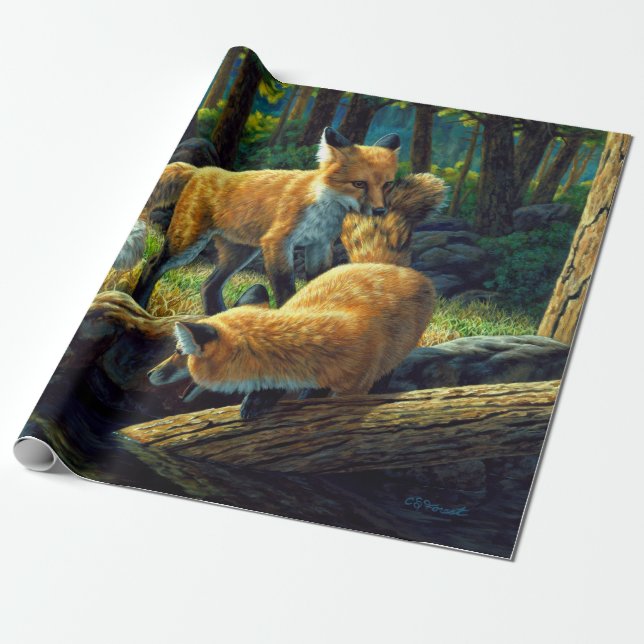 Cute Red Fox-Valper spelas upp Presentpapper (Utrullad)