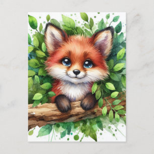 Cute Red Fox-vattenfärg Vykort