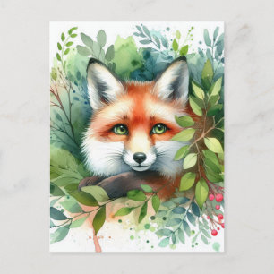 Cute Red Fox-vattenfärg Vykort