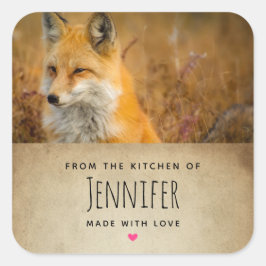 Cute Red Fox Vild Natature Fotographic Kitchen Fyrkantigt Klistermärke