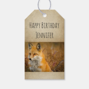 Cute Red Fox Vild Natature Photo Grattis på födels Presentetikett