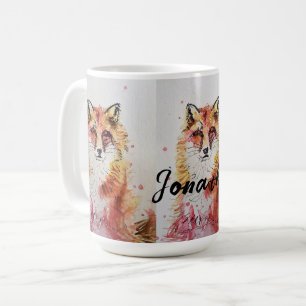 Cute Red Fox Watercolor Paeing Manar Namn Mugg