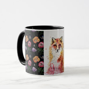 Cute Red Fox Watercolor Paeing Mugg Black