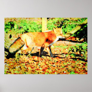 Cute Red Fox Watercolor Painting Wildlife Art Poster