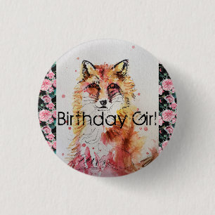 Cute Red Fox Watercolor Rosa ros Girls Dam Knapp