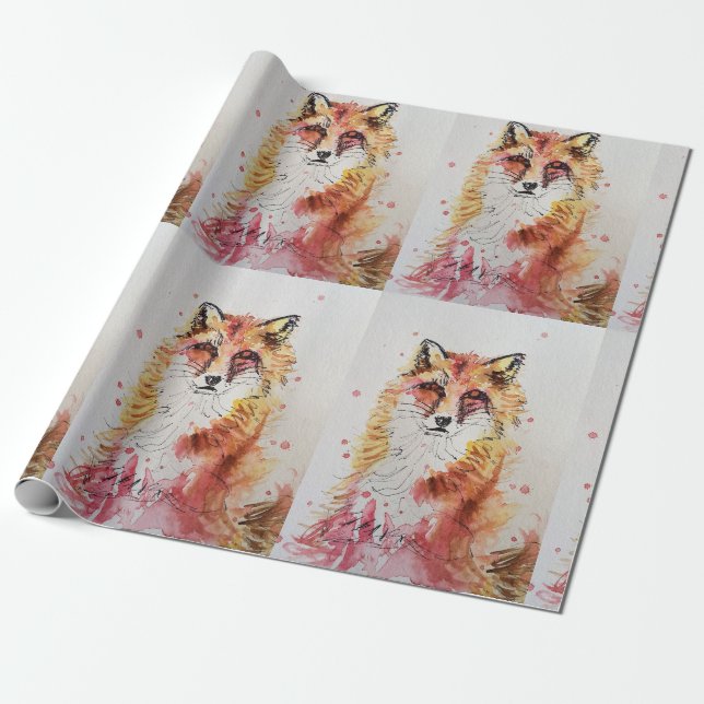 Cute Red Fox Watercolor Woodland Animal Art Presentpapper (Utrullad)