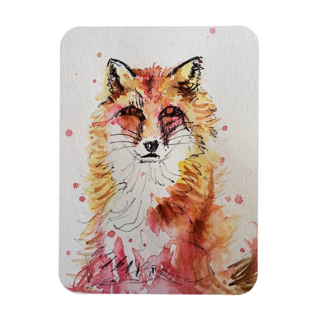 Cute Red Fox Watercolor Woodland Art. Magnet (Vertikal)