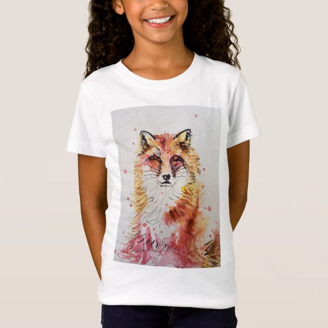 Cute Red Fox Whimsical Watercolor Girls T Shirt (Framsida)