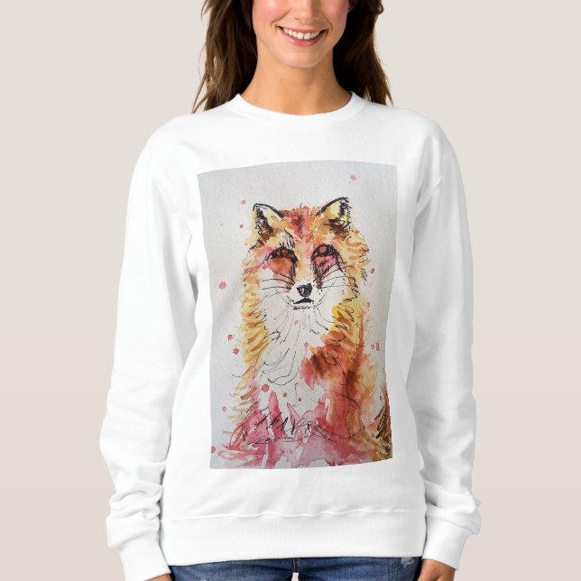 Cute Red Fox Whimsical Watercolor Womens T Shirt (Framsida)