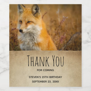 Cute Red Fox Wilderness Nature Fotography Birthday Vinflaska Etikett
