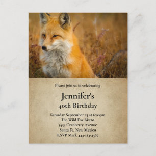 Cute Red Fox Wilderness Nature Photo Birthday Inbjudan Vykort