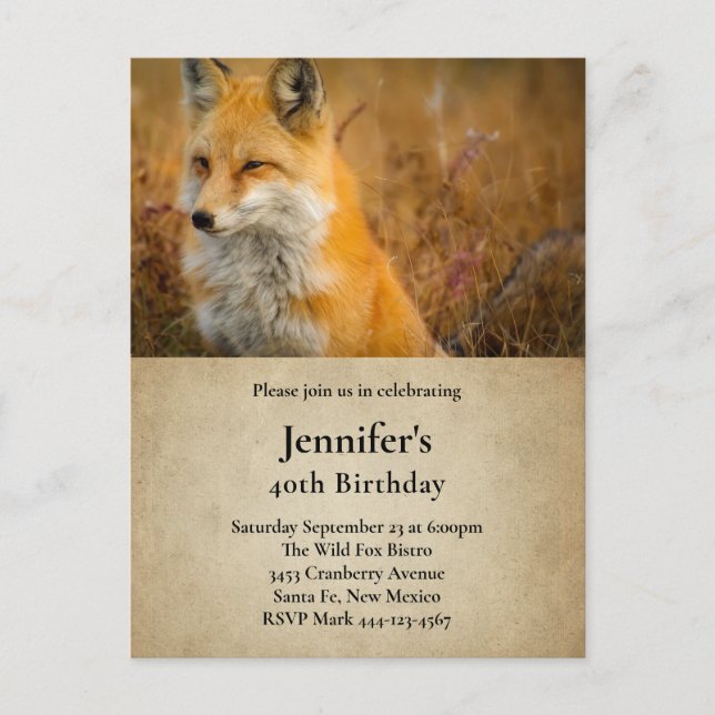 Cute Red Fox Wilderness Nature Photo Birthday Inbjudan Vykort (Framsida)