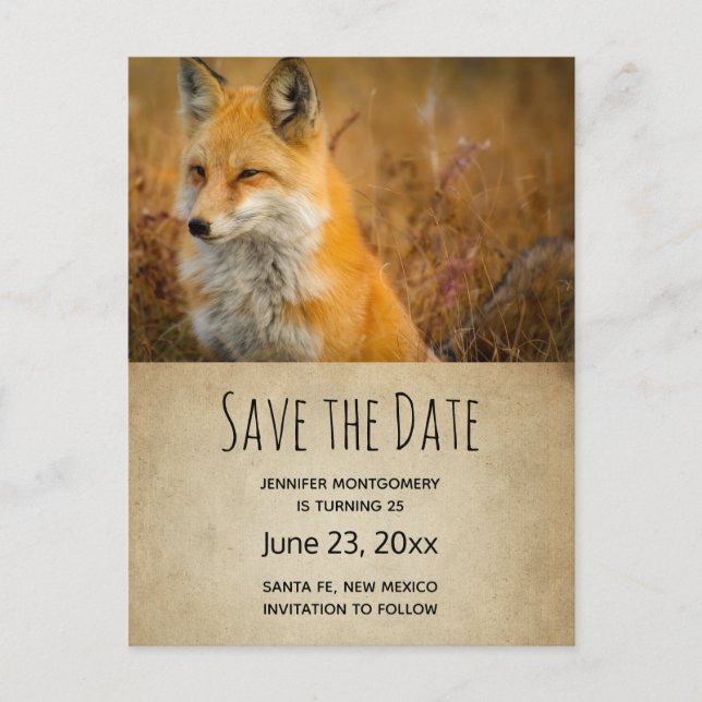 Cute Red Fox Wilderness Nature Photo Save Date Inbjudan Vykort (Framsida)