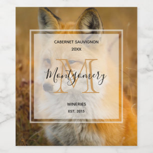 Cute Red Fox Wilderness Nature Photo Vin Skapar Vinflaska Etikett