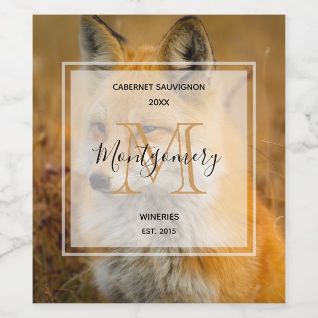 Cute Red Fox Wilderness Nature Photo Vin Skapar Vinflaska Etikett (Singel etikett)