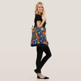 Cute Red Foxes & Flowers Seamless Mönster Tygkasse