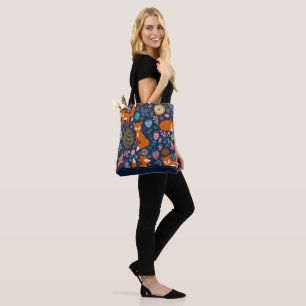 Cute Red Foxes & Flowers Seamless Mönster Tygkasse