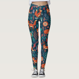 Cute Red Foxes och Flowers Mönster Leggings