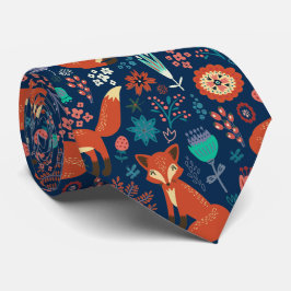 Cute Red Foxes och Flowers Mönster Slips
