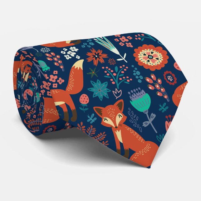 Cute Red Foxes och Flowers Mönster Slips (Rullad)