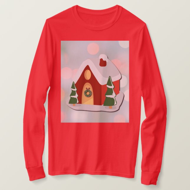 Cute Red Gingerbread House Christmas Holiday T Shirt (Design framsida)
