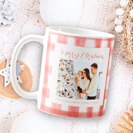 Cute Red Gingham Play Anpassningsbar Photo jul Kaffemugg