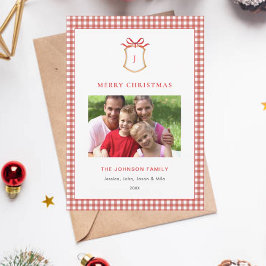 Cute Red Gingham Play Monogrammed-jul Julkort