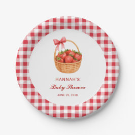 Cute Red Gingham Strawberry Girl Baby Shower