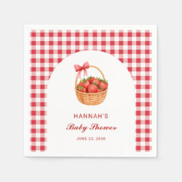 Cute Red Gingham Strawberry Girl Baby Shower Pappersservett