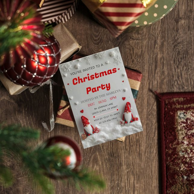 Cute Red Gnome Christmas Party Invitation Inbjudningar (Skapare uppladdad)