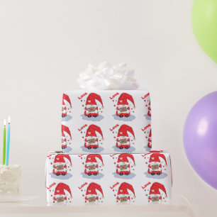 Cute Red Gnome med hearts Wrapping Papper Presentpapper