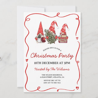 Cute Red Gnomes Christmas Party Inbjudningar