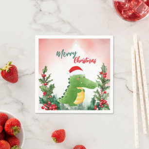 Cute Red God jul alligator Santa Julafton del Pappersservett