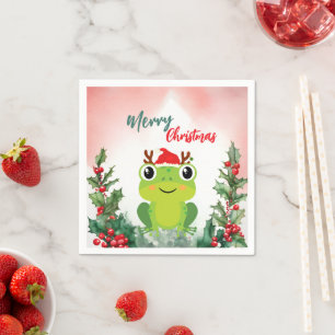Cute Red God jul groda Santa Julafton party Pappersservett