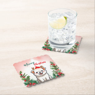 Cute Red God jul hund puppy Santa Julafton del Underlägg Papper