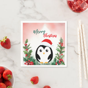 Cute Red God jul penguin Santa Julafton party Pappersservett