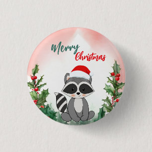 Cute Red God jul Raccoon Santa Julafton party Knapp