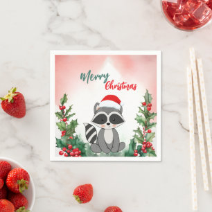 Cute Red God jul Raccoon Santa Julafton party Pappersservett